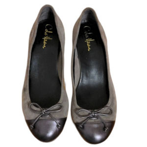 Cole Haan Nike Air wedge suede with patent leather toe and bow comfortable